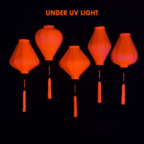 Vietamese Lanterns lit under UV light.