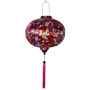 Round Vietnamese silk lantern with a vivid display of cranes, their wings gracefully cascading in shades of white, gold, red, and blue. 