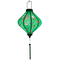 Glowing Lozenge shape lantern with birds on green background.