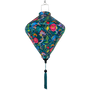 Diamond shaped Vietnamese silk lantern hanging lantern with floral pattern on a dark green background