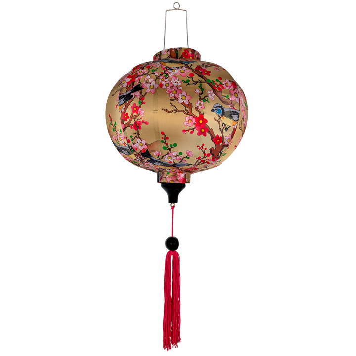 Birds & Pink Cherry Blossoms on Cream
