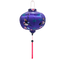 Round shaped Vietnamese silk lantern with pink tassel, hand made with steel, bamboo and deep purple polyester silk fabric with a print of birds, pink blooms, and butterflies.