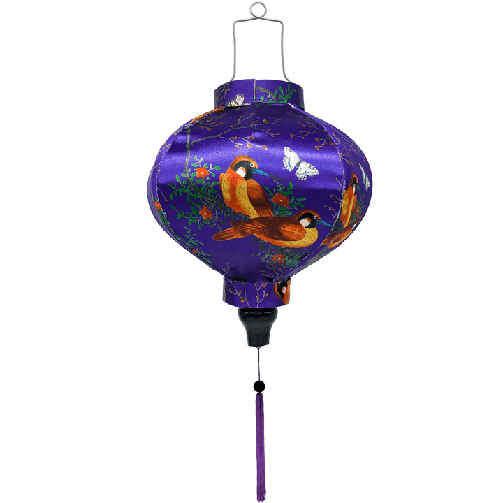 Round 20 cm Vietnamese lantern with purple tassel.