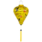 Balloon shaped lantern with yellow tassel a print of herons and pink roses on a bright yellow background.
