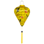 Balloon shaped lantern with yellow tassel a print of herons and pink roses on a bright yellow background.