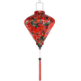 Diamond shaped lantern with Blacknaped Oriole birds perched in a tree with pink flowers.