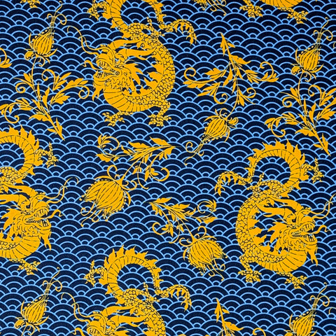 Golden Yellow Dragons on Dark Blue