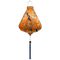 Teardrop shape silk lantern with blue tassels.