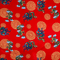 Polyester silk fabric used for creating Hoi An Vietnamese Lanterns featuring green and blue dragons along with golden symbols on striking red background.