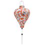 Balloon shape Vietnamese silk lantern with blue blues and red flowers on white silk.