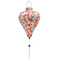 Balloon shape Vietnamese silk lantern with blue blues and red flowers on white silk.