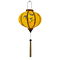 Glowing Traditional Vietnamese Round lantern with a smooth silk finish, ideal for indoor and outdoor decoration featuring blue swallows flying around with yellow flowers in their beaks on a yellow background.