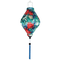 Tube shape Vietnamese Lantern with blue tassels and chrysanthemum flowers.