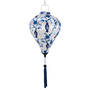 Balloon shaped silk lantern with blue floral patterns on a white background
