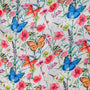 Pattern of colourful butterflies and wildflowers on a white background