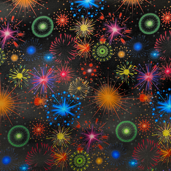 Colourful celebration fireworks pattern on a black background