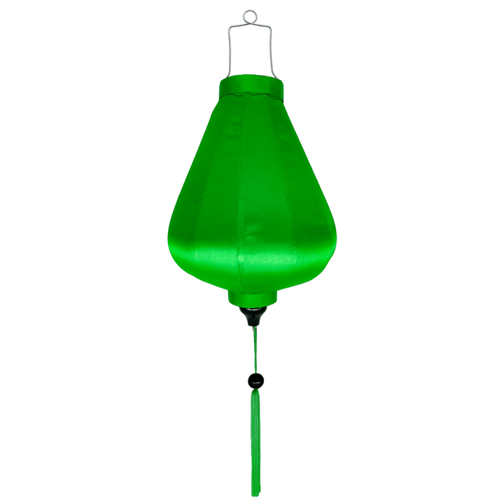 Plain green silk Vietnamese lantern handmade in Hoi An.