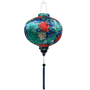Round shape Vietnamese Lantern with blue tassels and chrysanthemum flowers.