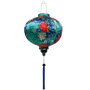 Round shape Vietnamese Lantern with blue tassels and chrysanthemum flowers.