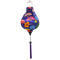 Garlic shaped Vietnamese Hoi An decorative silk lantern with a bold purple hue and colorful fan patterns.