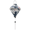 Diamond shaped lantern with white tassel featuring a red-crowned crane and pagodas on white background.