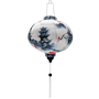 Round shaped lantern with red-crowned cranes and pagoda on white background.