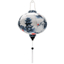 Round shaped lantern with red-crowned cranes and pagoda on white background.