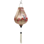 Garlic shaped Vietnamese lantern featuring majestic cranes in vivid reds, hints of teal and delicate blossoms against a calming creamy backdrop. 
