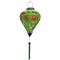 Balloon shape Vietnamese silk lantern for sale with green background adorned with elegant white cranes in flight, their wings gracefully spread with black and blue accents. Surrounding them are lush chrysanthemums in shades of red, pink, and yellow, along with delicate roses, small blue butterflies and dragonflies.