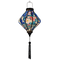 Glowing Lozenge shaped Vietnamese Hoi An lantern with blue tassel.
