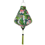 Teardrop shape lantern with floral and crane design on a green background