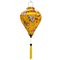 Balloon shape Vietnamese silk yellow Hoi An lantern adorned with intricate blue cranes, delicate pink cherry blossoms, and festive red lantern motifs. 
