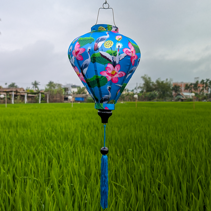 Lotus Flowers & Cranes Silk Lantern