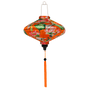 UFO shaped Vietnamese lantern featuring cranes and lotus flowers with orange tassel.