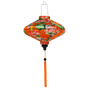 UFO shaped Vietnamese lantern featuring cranes and lotus flowers with orange tassel.