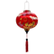 Round lantern with cranes, yellow and pink flowers on red silk.