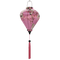 Balloon shaped lantern with pink tassel, white cranes and flower blossoms on pink silk background.