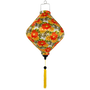 Lozenge shape lantern with floral pattern and yellow tassel on a white background