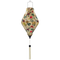 Tube shaped Hoi An Lantern featuring delicate flowers against creamy background with white tassel.