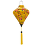 Diamond shaped Vietnamese Hoi An Lantern with golden dragons and large pink chrysanthemums on yellow, perfect for home decor.