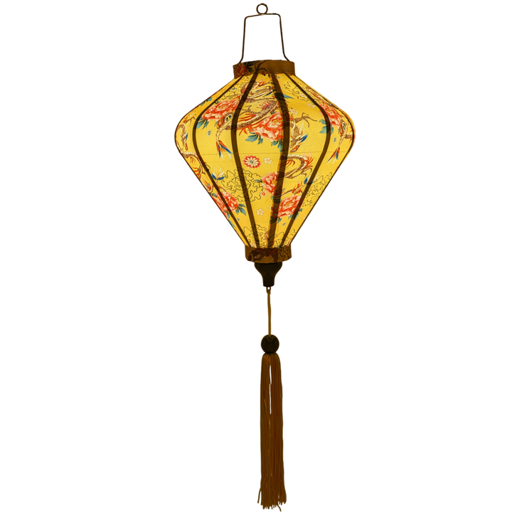 Glowing Diamond shaped Vietnamese Hoi An Lantern.