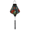 Glowing handcrafted Teardrop shaped Vietnamese lantern with green and blue dragons on a black.