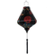 Teardrop shaped lantern with green and blue dragons on a black backdrop.
