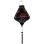 Teardrop shaped lantern with green and blue dragons on a black backdrop.