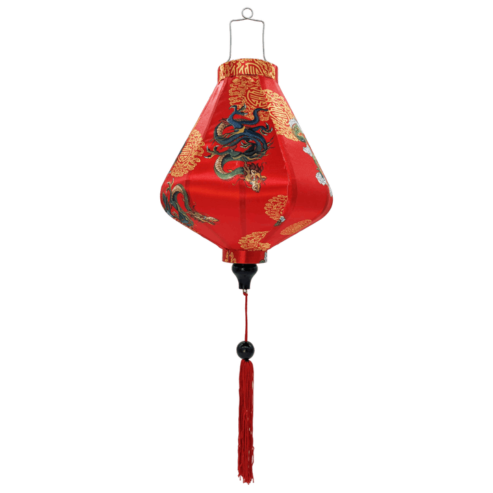 Teardrop shaped lantern with a red tassel.