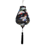 Garlic shape hanging lantern with white clouds, gold detail and birds patterns on a black background
