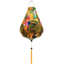 Garlic shaped lantern with exotic birds and orange tassel.
