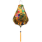 Garlic shaped lantern with exotic birds and orange tassel.