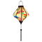 Lozenge shaped glowing lantern with quirky fans shaped in diverse styles and colours, seamlessly set against a captivating cream backdrop. 