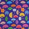 Polyester silk fabric print for traditional Vietnamese lanterns featuring colorful fans on a rich purple background.